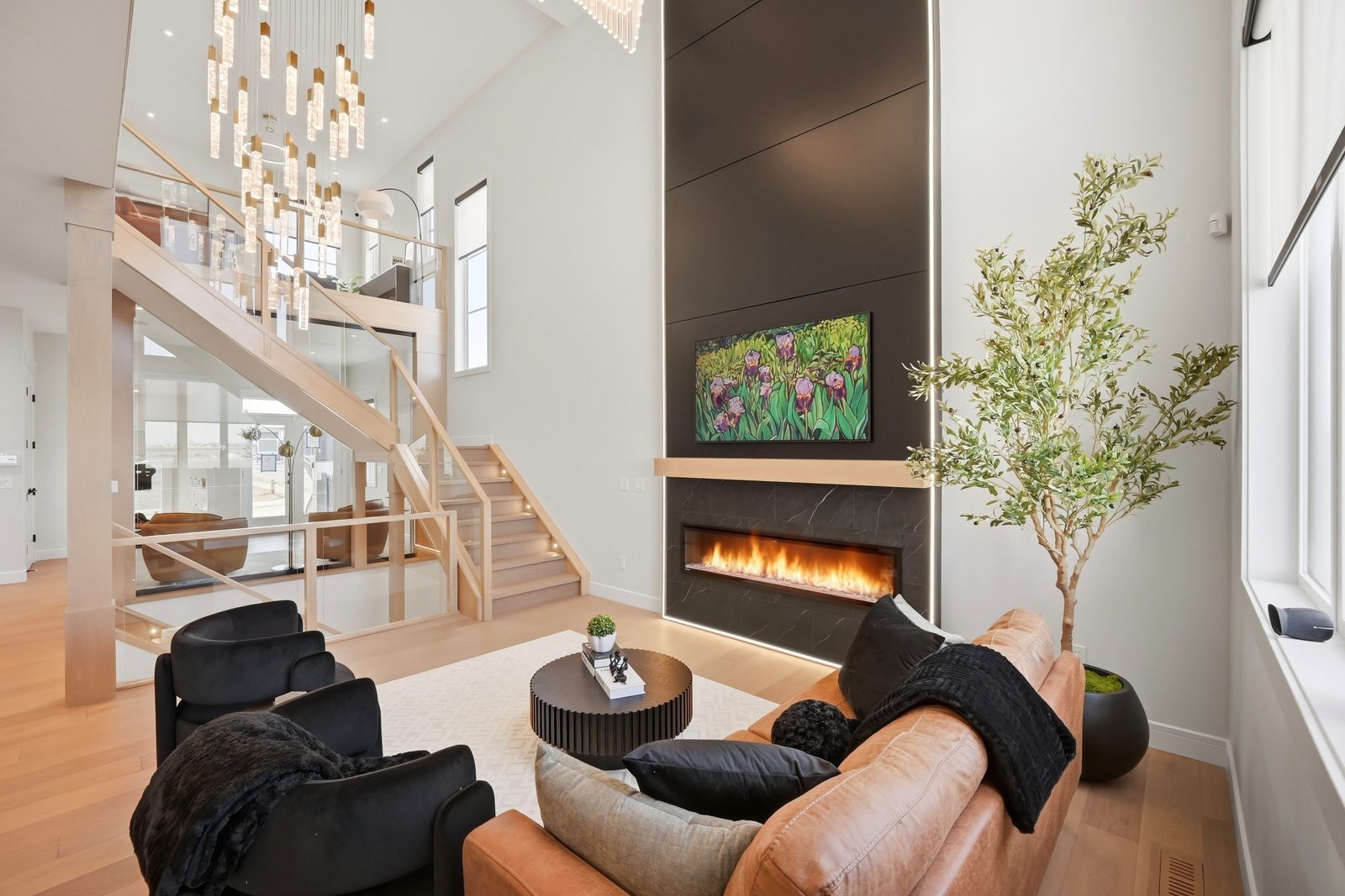 Aspen Living living room with fireplace